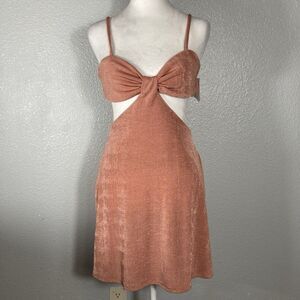 Mini Halter Dress S Cut Out Back & Sides Pink Shimmer Sexy Slinky Clurb Top Shop